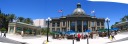 The festival's stage was directly outside the beautiful San Mateo County
History Museum, formerly a courthouse.  This is a panorama of the
building itself and much of the stage in front of it.
